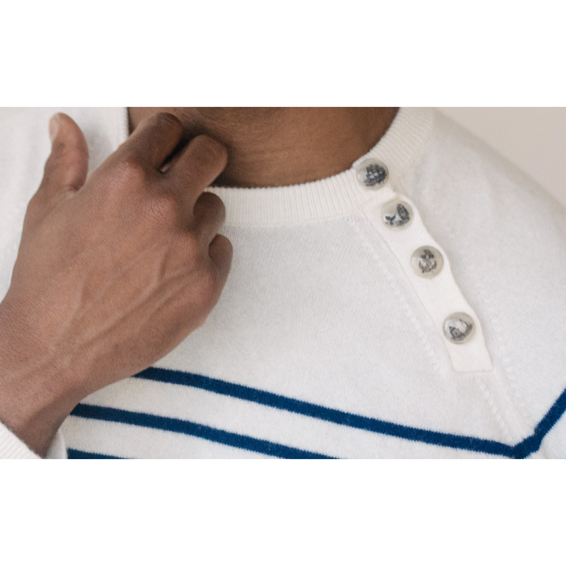 Striped Raglan Buttoned Pullover