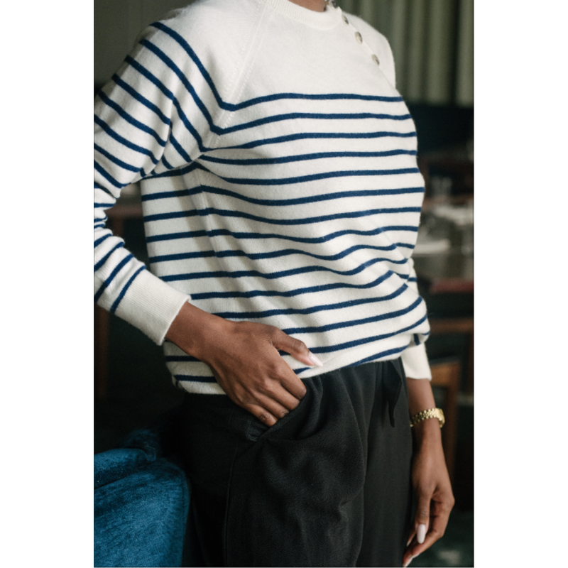 Striped Raglan Buttoned Pullover