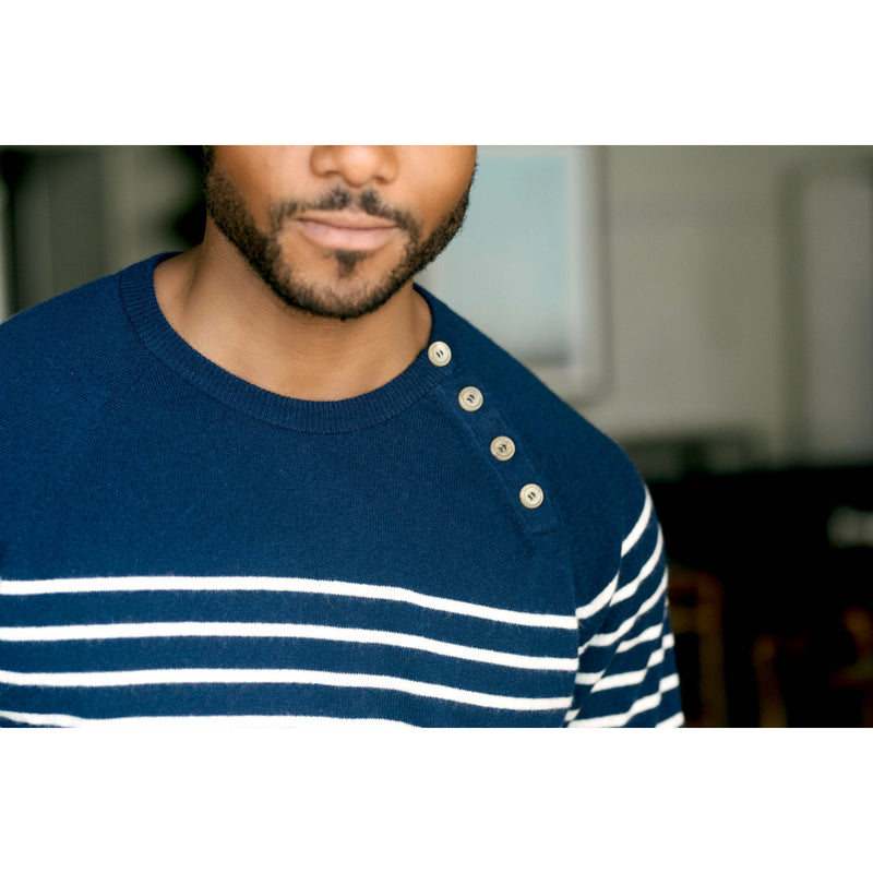 Striped Raglan Buttoned Pullover