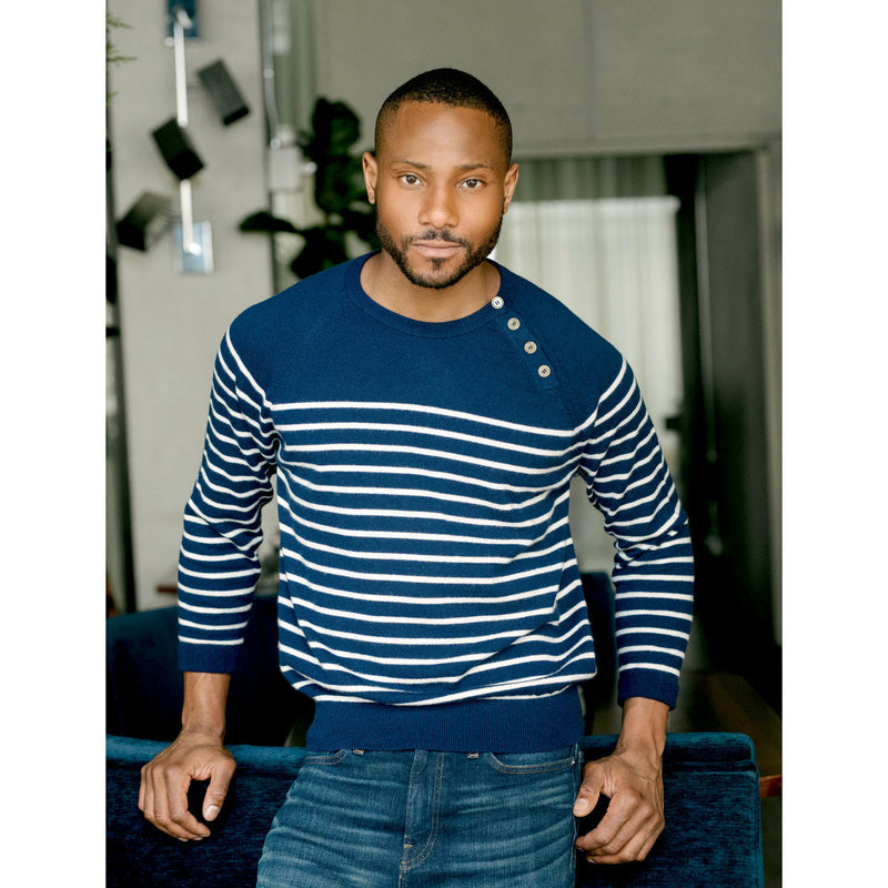 Striped Raglan Buttoned Pullover