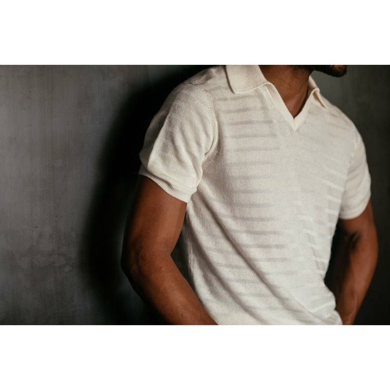 Short Sleeve Cashmere/Silk Stripe Pullover