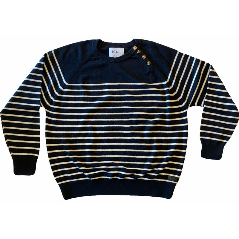 Striped Raglan Buttoned Pullover
